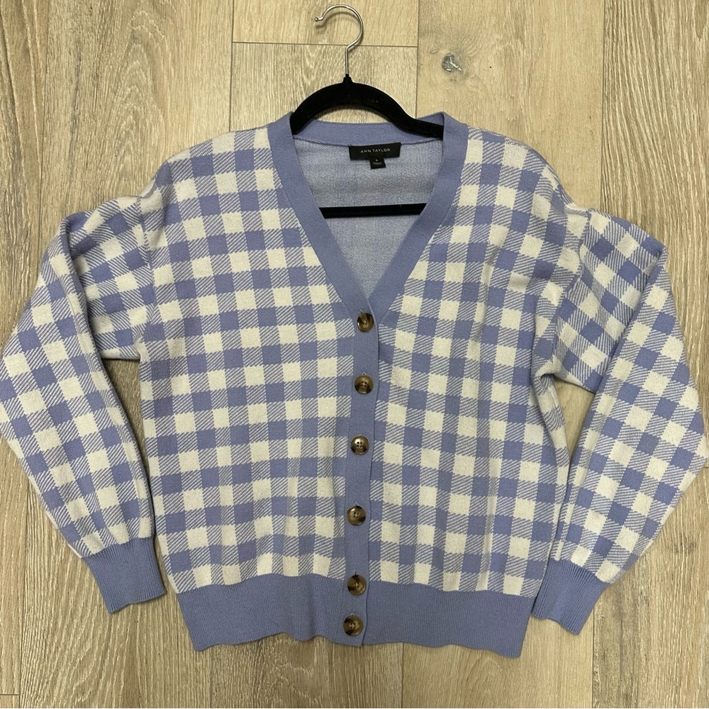 Ann Taylor Purple/White Checkered Women's Sweater